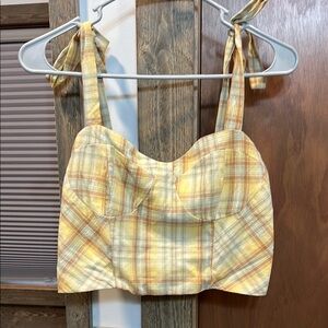 Yellow and White Crop Tank Top with Tie Front